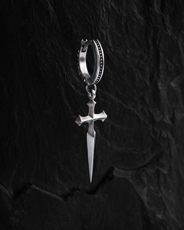 Silver hoop earring SWORD