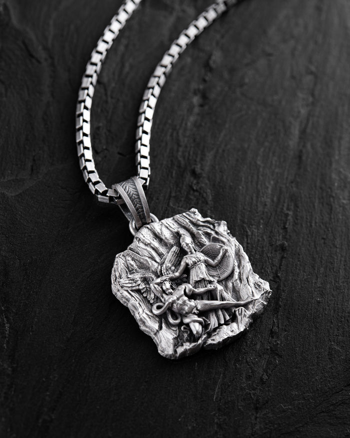 Silver Pendant ATHENA ATTACKS THE GIANT ENCELADUS