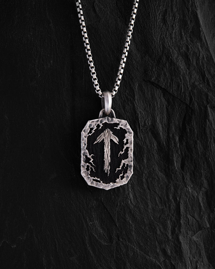 Silver pendant RUNE TALISMAN – TIWAZ with ebony
