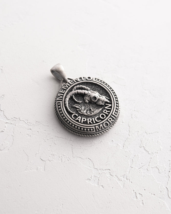 Silver pendant Zodiac sign - CAPRICORN. MEMENTO MORI (Ibex)