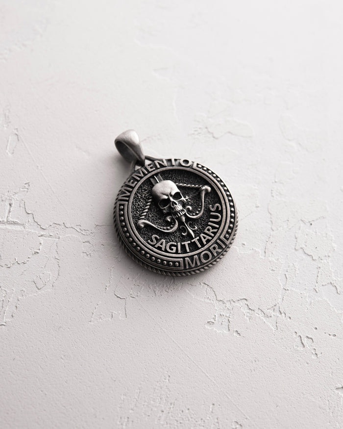 Silver pendant Zodiac sign - SAGITTARIUS. MEMENTO MORI