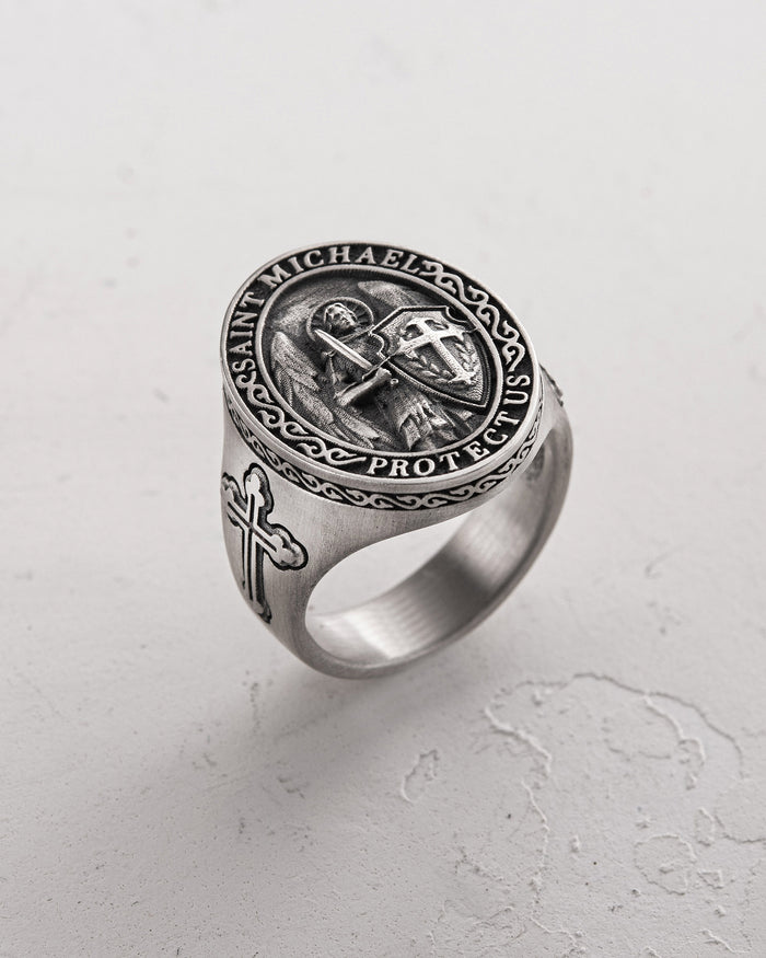 Silver ring SAINT MICHAEL PROTECT US