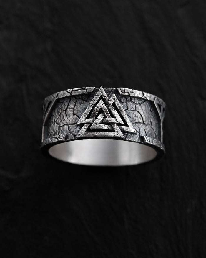 Silver ring VALKNUT. RUNES