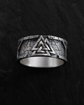 Silver ring VALKNUT. RUNES