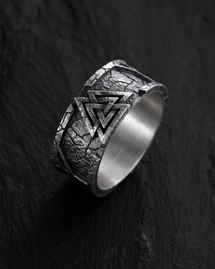 Silver ring VALKNUT. RUNES