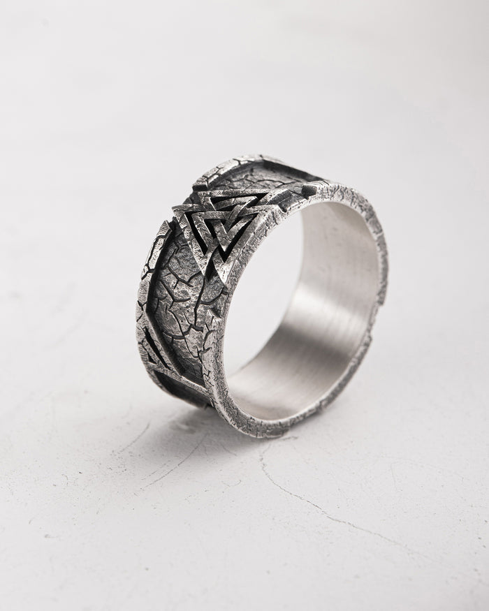 Silver ring VALKNUT. RUNES
