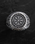 Silver ring VEGVISIR. RUNES