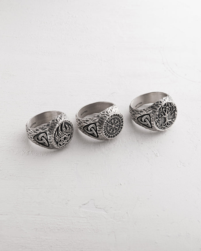 Silver ring VEGVISIR. RUNES