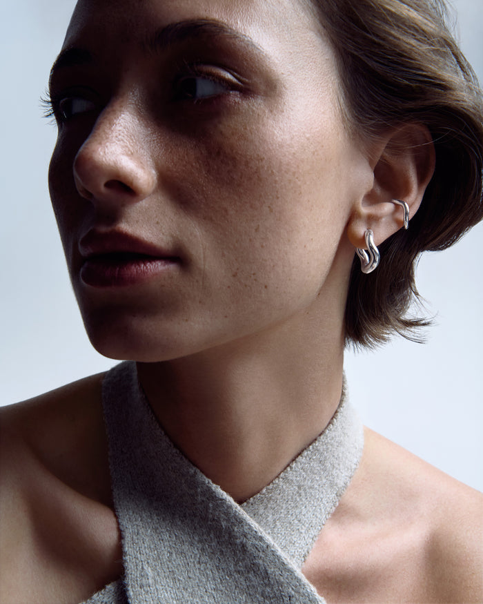 Silver single earring - cuff AURA M