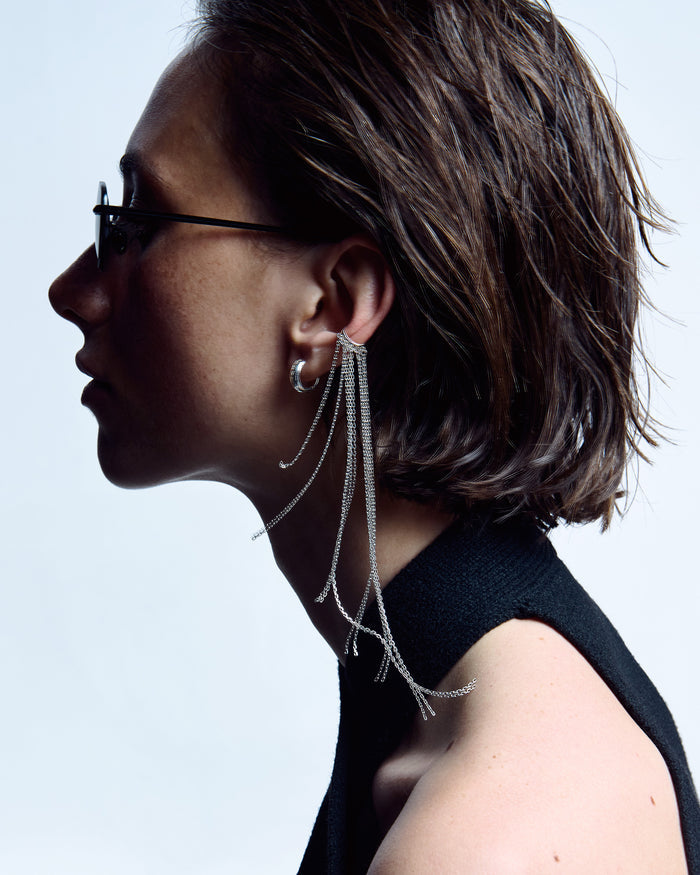 Silver single earring - cuff CASCADE
