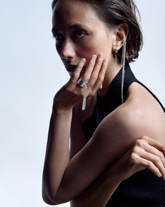 Silver single earring - cuff CASCADE