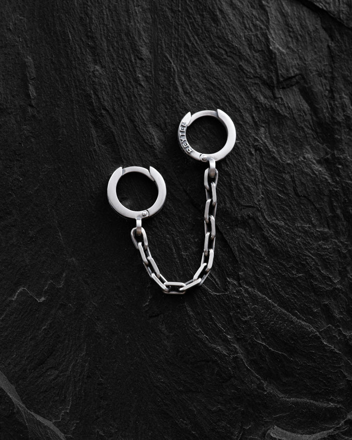 Silver single earring CHAIN (for two piercings)
