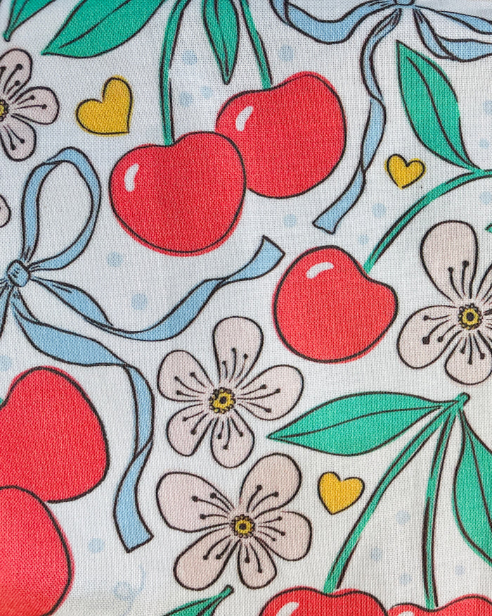 Amanda Bright Designs Summer Bows and Cherries Floral Heart Apron Couture 100% USA made cotton