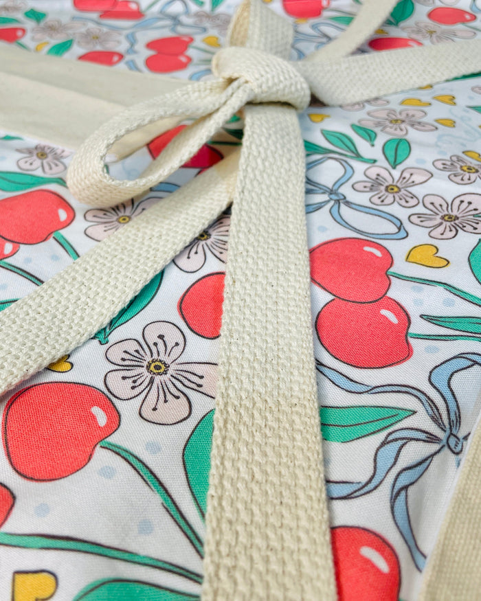 Amanda Bright Designs Summer Bows and Cherries Hearts Floral Apron Couture 100% USA made cotton