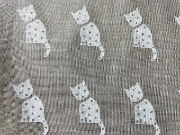Tammi white cat gray background kitchen animal lovers apron farmhouse style fabric pattern