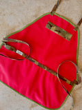 Amanda Bright Designs men’s apron the McClane Die Hard Red waterproof canvas apron with camouflage straps