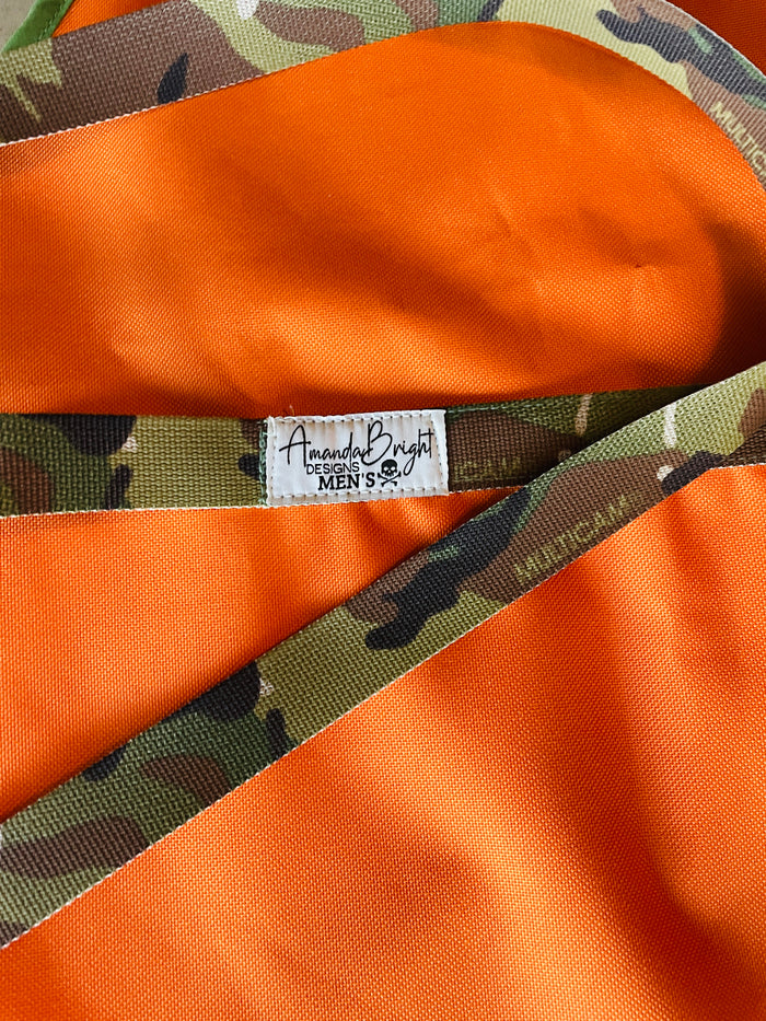 Amanda Bright designs mens Multicam orange ottertex canvas apron mcfly back to the future theme