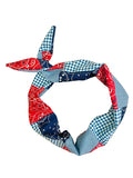 Amanda Bright Designs Fabric headband with red, white, and blue bandana and shirt check patterns USA July 4th