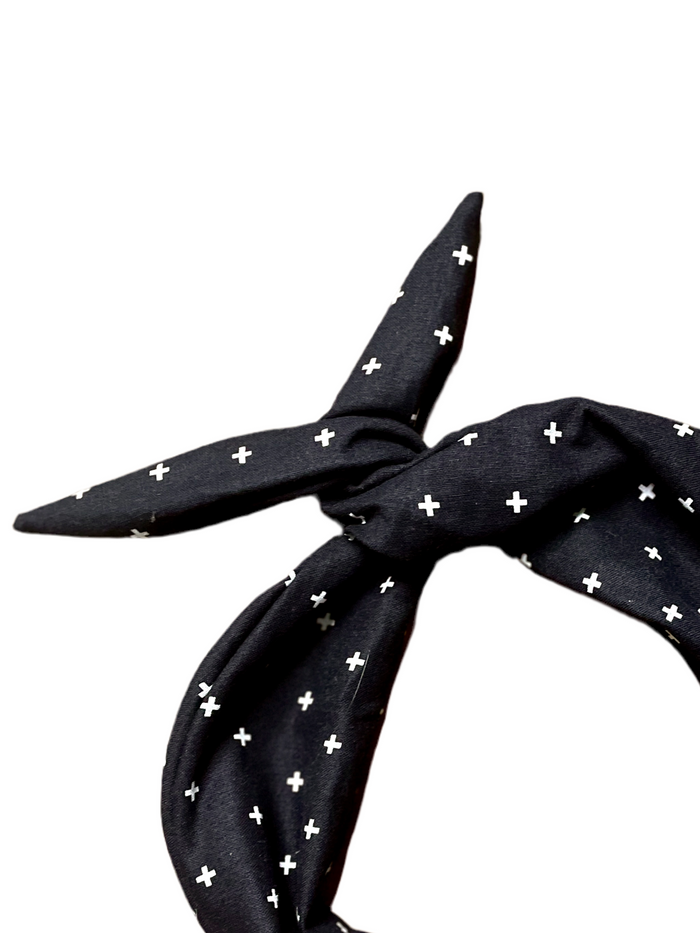 Amanda Bright Designs black with white crosses plus sign headband
