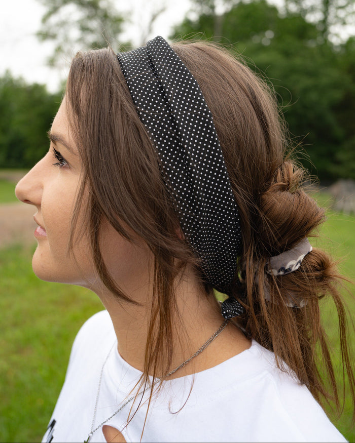 Amanda Bright Designs Tie Headband Black Swissdot