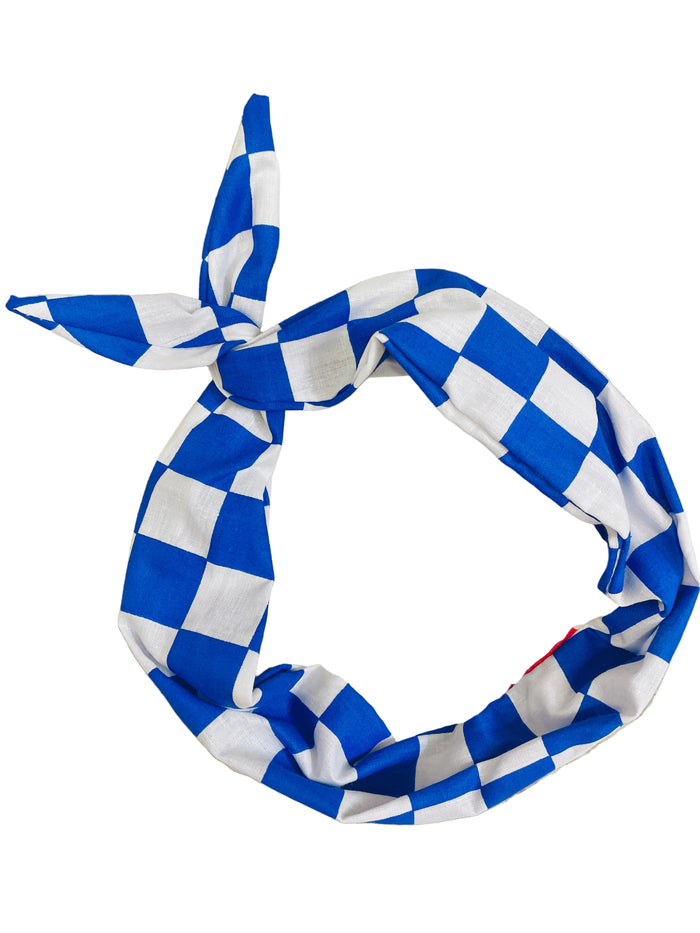 Cobalt Blue and white checkered racing headband Amanda Bright Designs