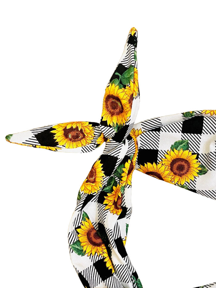 Headband with sunflower and plaid pattern Amanda Bright Designs