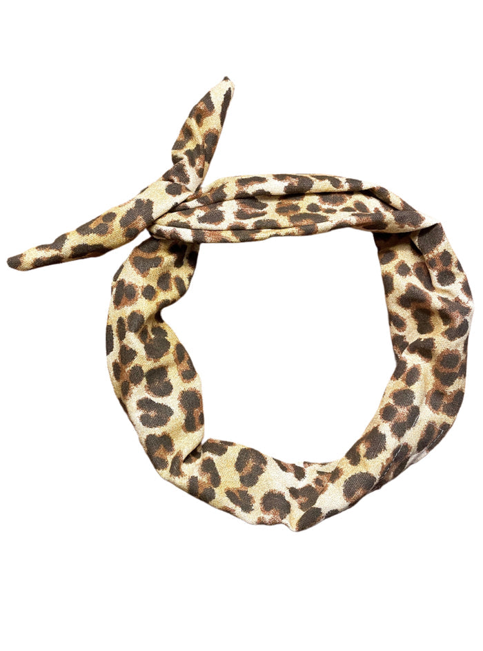 Amanda Bright Designs moldable bendable Tie Headband in Leopard Denim Print Animal Print