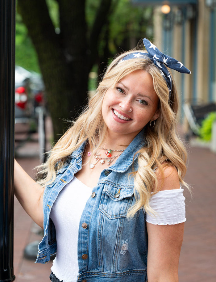Amanda Bright Designs Denim Stars Headband for patriotic parades Memorial Day 4th of July picnics