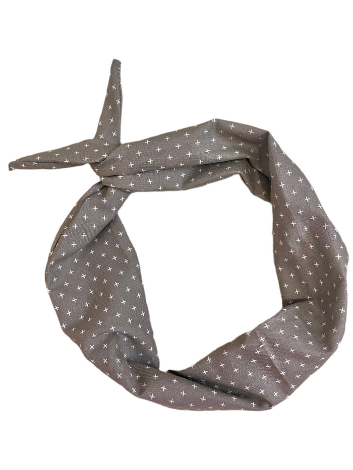 Amanda Bright Designs gray headband with cross pattern