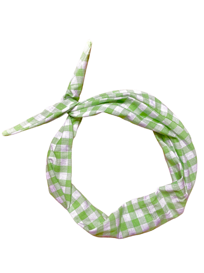 Amanda Bright Designs The Original Tie Headband Green Buffalo Check