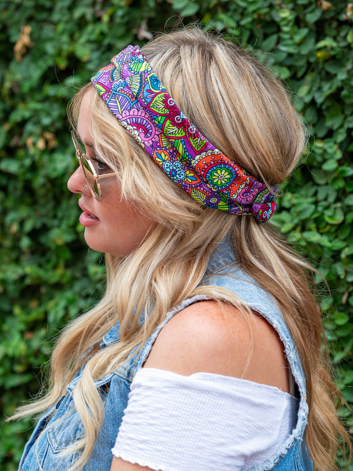 Amanda Bright Designs Original Tie Headband Hippie Multicolor 1960s Mod