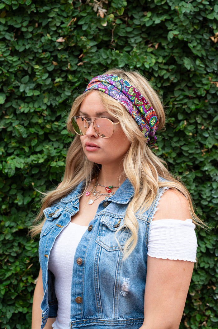 Amanda Bright Designs Original Tie Headband Hippie Multicolor 1960s Mod