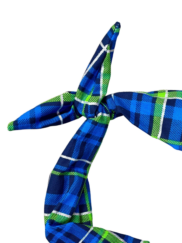 A blue and green plaid headband holiday
