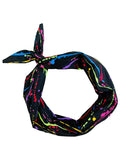 Amanda Bright Designs black headband with neon paint splatter design in bright colors