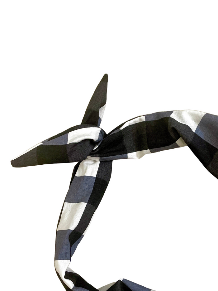 Amanda Bright Designs black white and navy checkered tie headband park avenue style