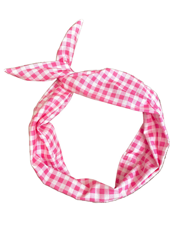 Amanda Bright Designs moldable bendable pink and white gingham original tie headband