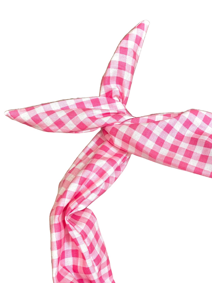 amanda bright designs moldable bendable pink and white gingham original tie headband