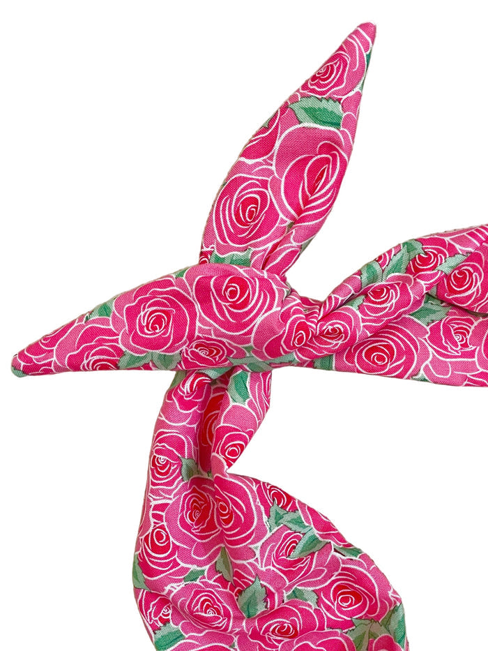 Pink Floral Rose Clusters Headband for women Amanda Bright Designs The Original Tie Headband