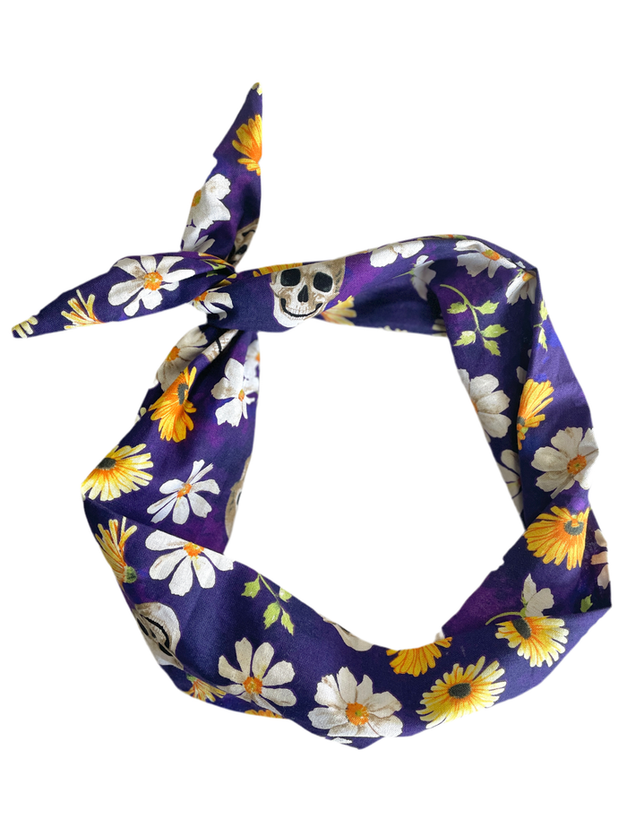 Tie Headband - Skulls & Daisies