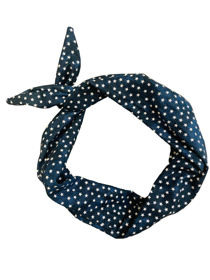 Amanda Bright Designs starry night navy blue headband with white stars