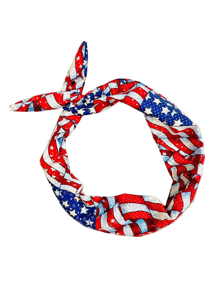 Amanda Bright Designs, American flag patterned, headband, old Glory, red white and blue USA
