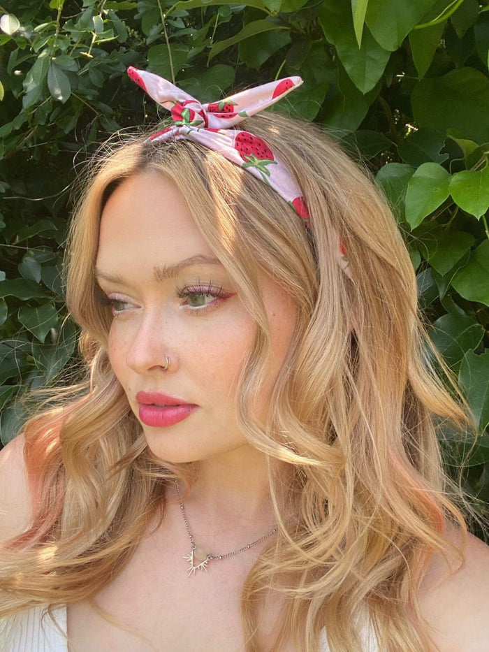 Amanda Bright Designs The Original Tie Headband Strawberry Sundae fruit headband for women of all ages