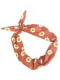Amanda Bright Designs floral pattern headband in coral peach with white flowers and yellow centers