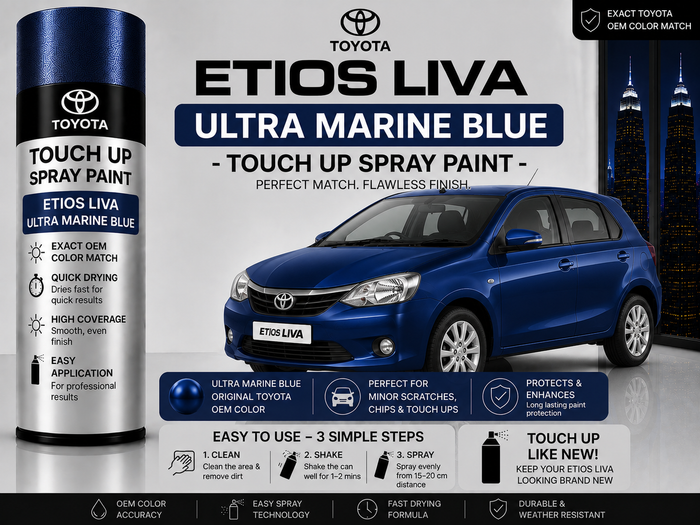 Toyota Etios Liva Ultra Marine Blue Touch Up Spray Paint – OEM Color Match | LIHA Aerosols 500ml