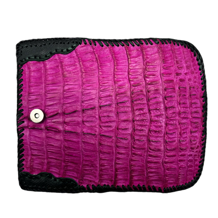 fuscia hornback leather clutch