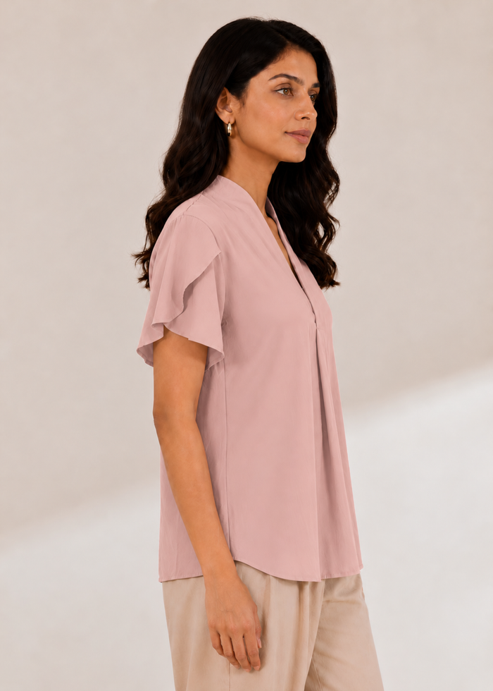 Flurr soft pink tulip sleeves top, right side view