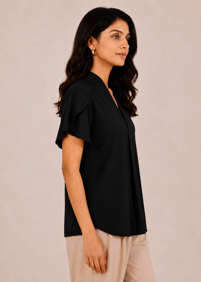 Flurr black tulip sleeves top, right side view