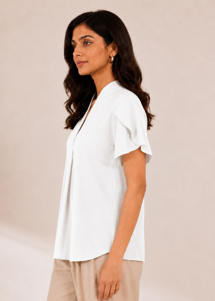 Flurr white tulip sleeves top left side view
