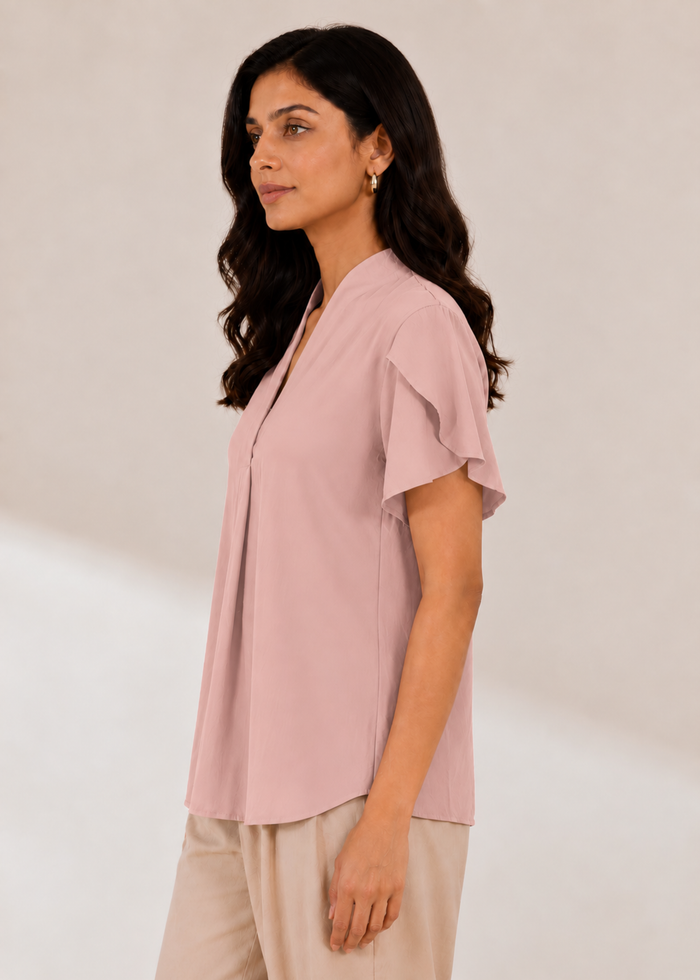 Flurr soft pink tulip sleeves top, left side view