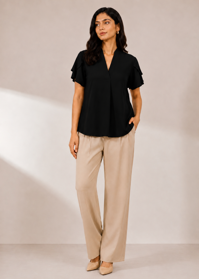 Flurr black tulip sleeves top, full length